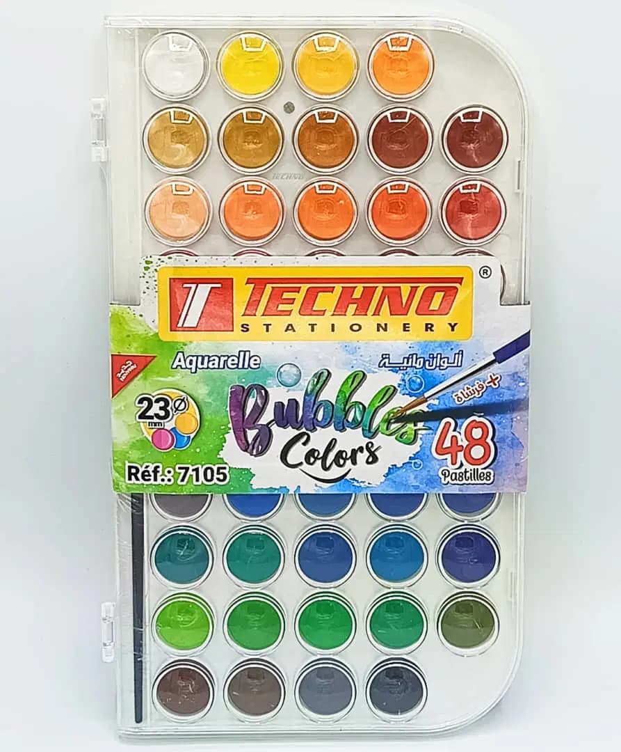 Aquarelle Bubbles Colors 48 Pastilles 23MM+PINCEAU Techno 7105