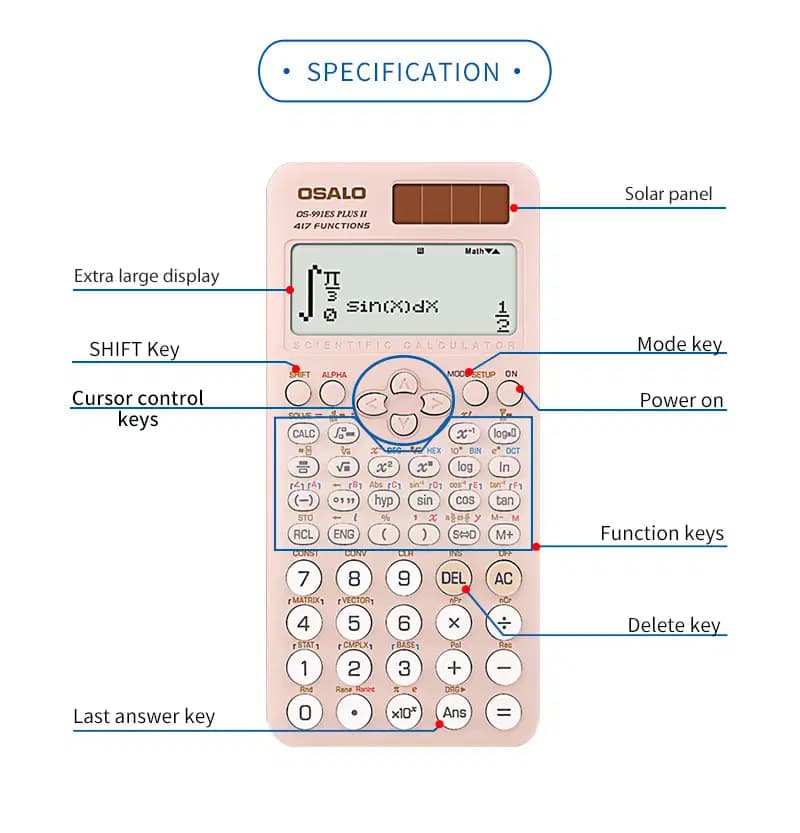 Osalo Calculatrice Scientifique Série Ii - 417 Fonctions OS-991ES Plus Ii Pink 5
