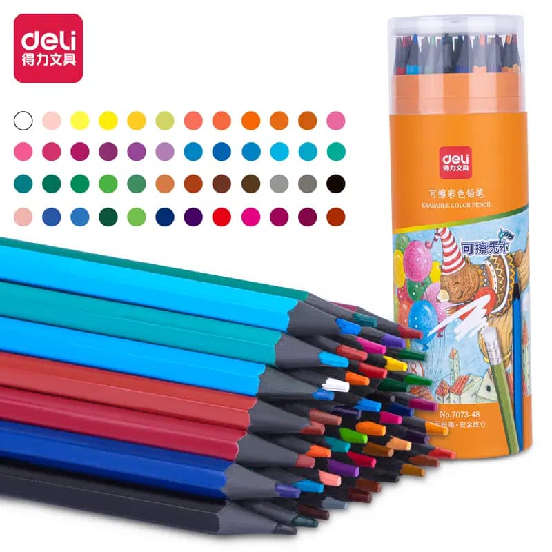 Crayon Couleur Effacable de 48 Gm Boite Ronde Deli 7073-48