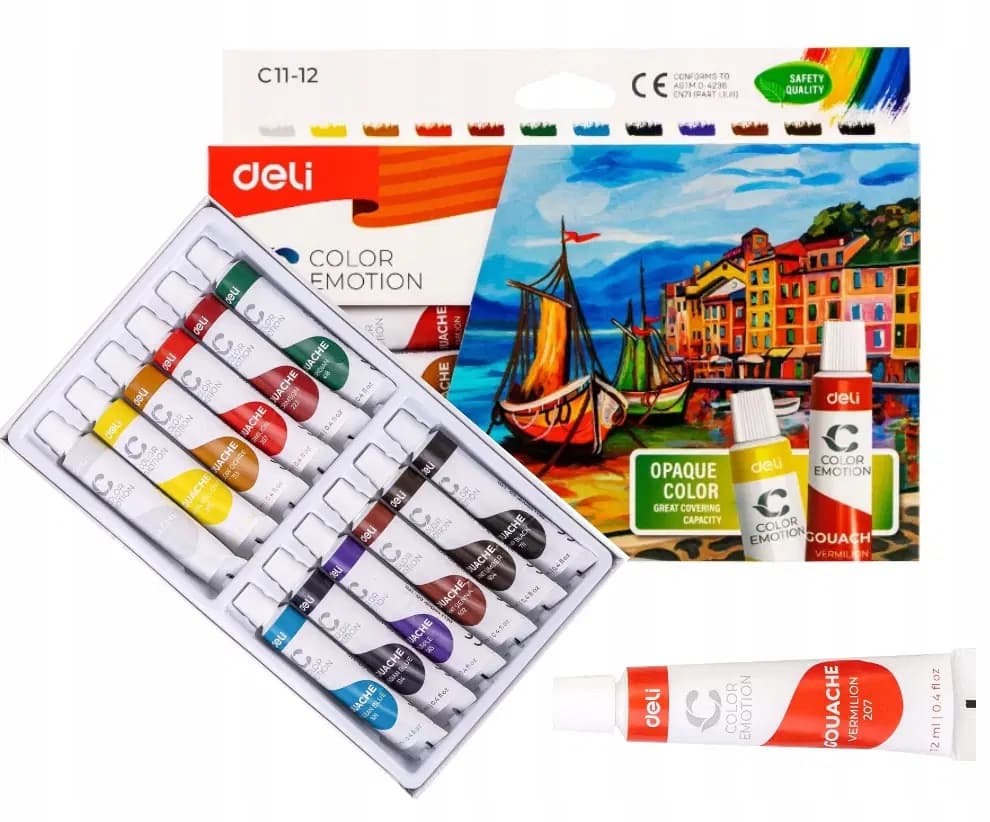 Gouache de 12 Couleurs 12ML Color Emotion Deli C11-12 - Deli 2