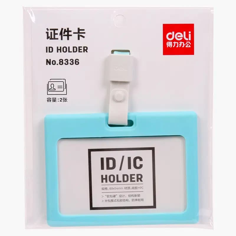Portre Badge Soft Touch Horizontal Avec Fil Light Bleu Deli Ref 8336LB