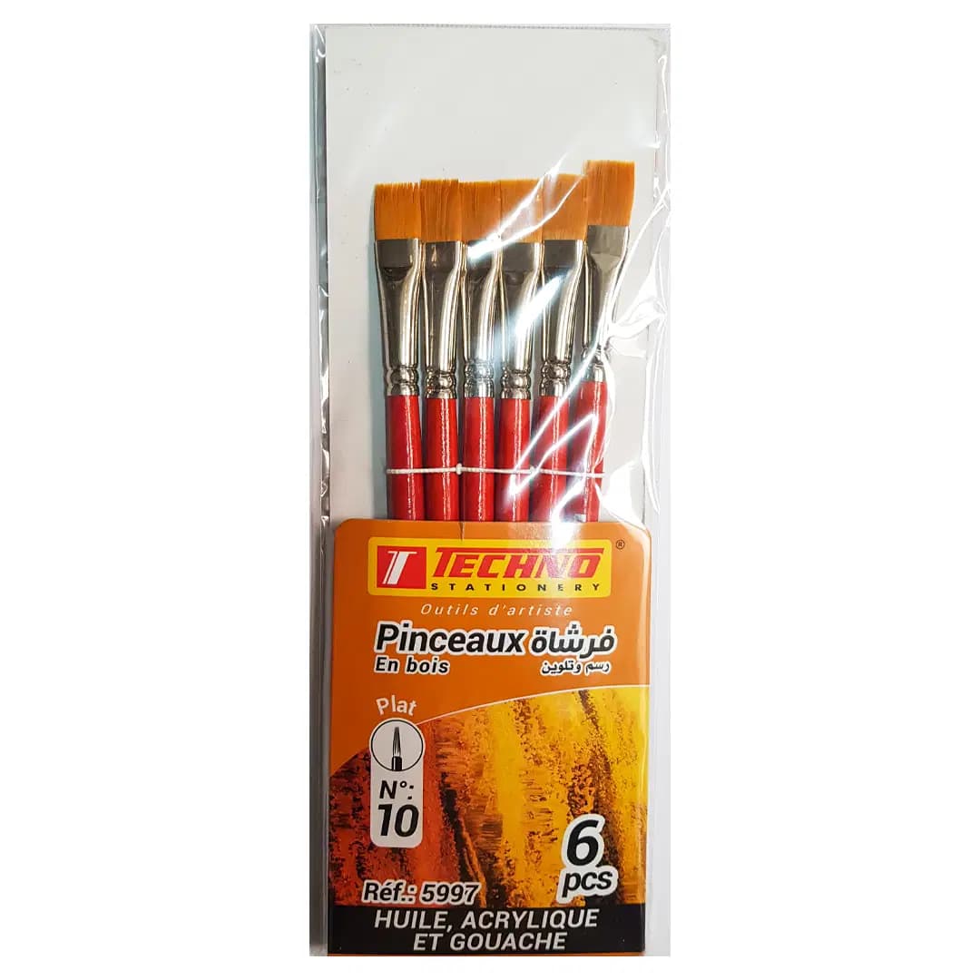 Pinceau Plat N10 Manche Ourt Jeu 6PCS Techno 5997