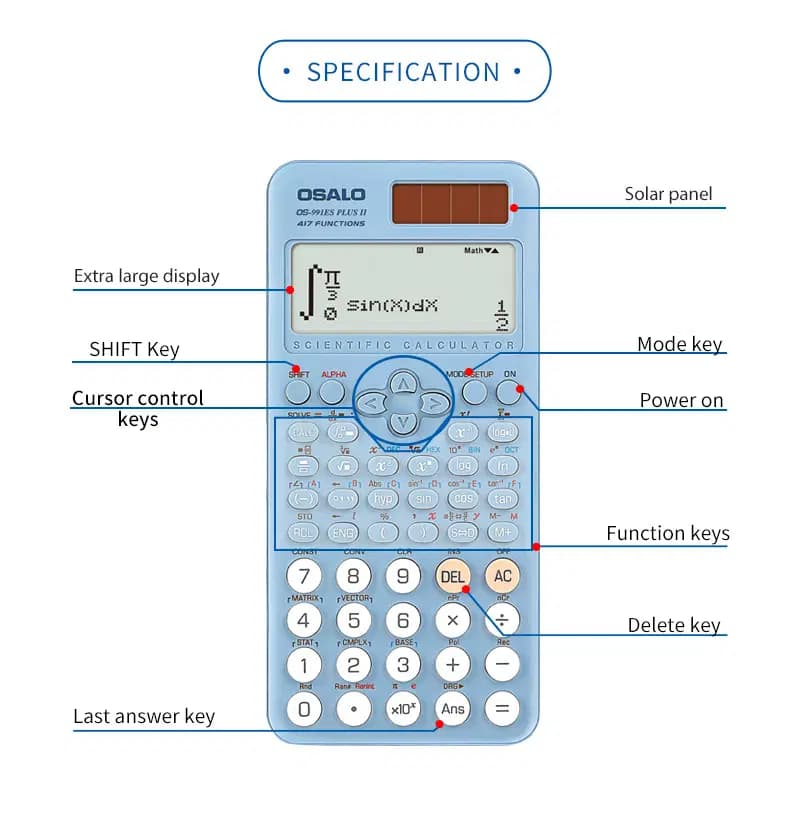 Osalo Calculatrice Scientifique Série Ii - 417 Fonctions OS-991ES Plus Ii Blue 5
