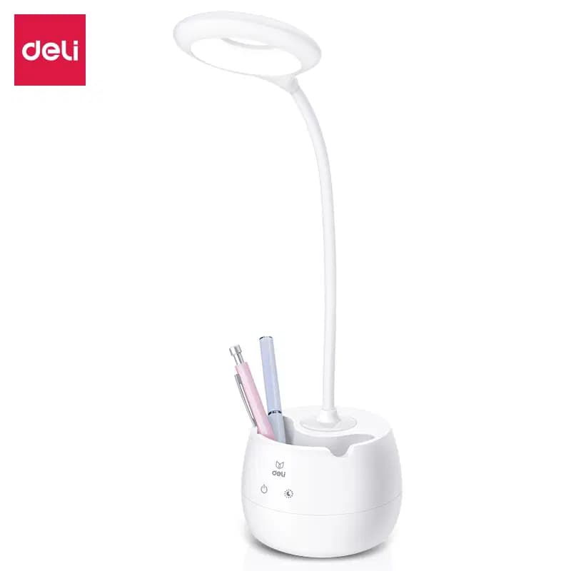 Lampe de Bureau + Veilleuse Rechargeable Avec Porte Stylo Deli Ref 4326-W White
