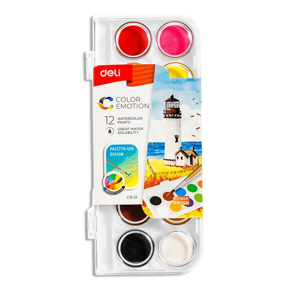 Aqurelle de 12 Couleurs Avec Pinceau Color Emotion Deli C15-12
