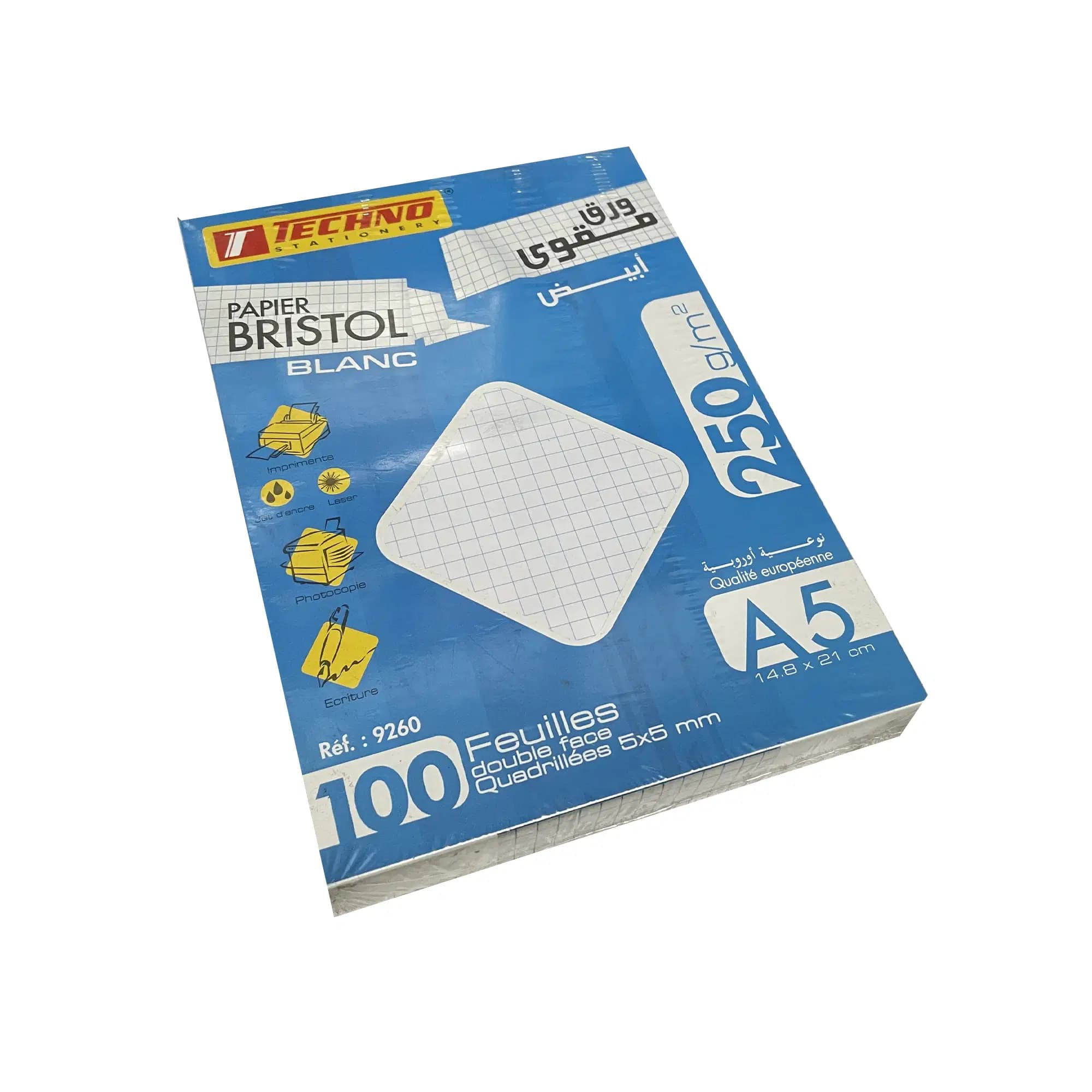 Fiche Bristol 5*5 Blanc A5 Pqt de 100F 250G Techno 9260