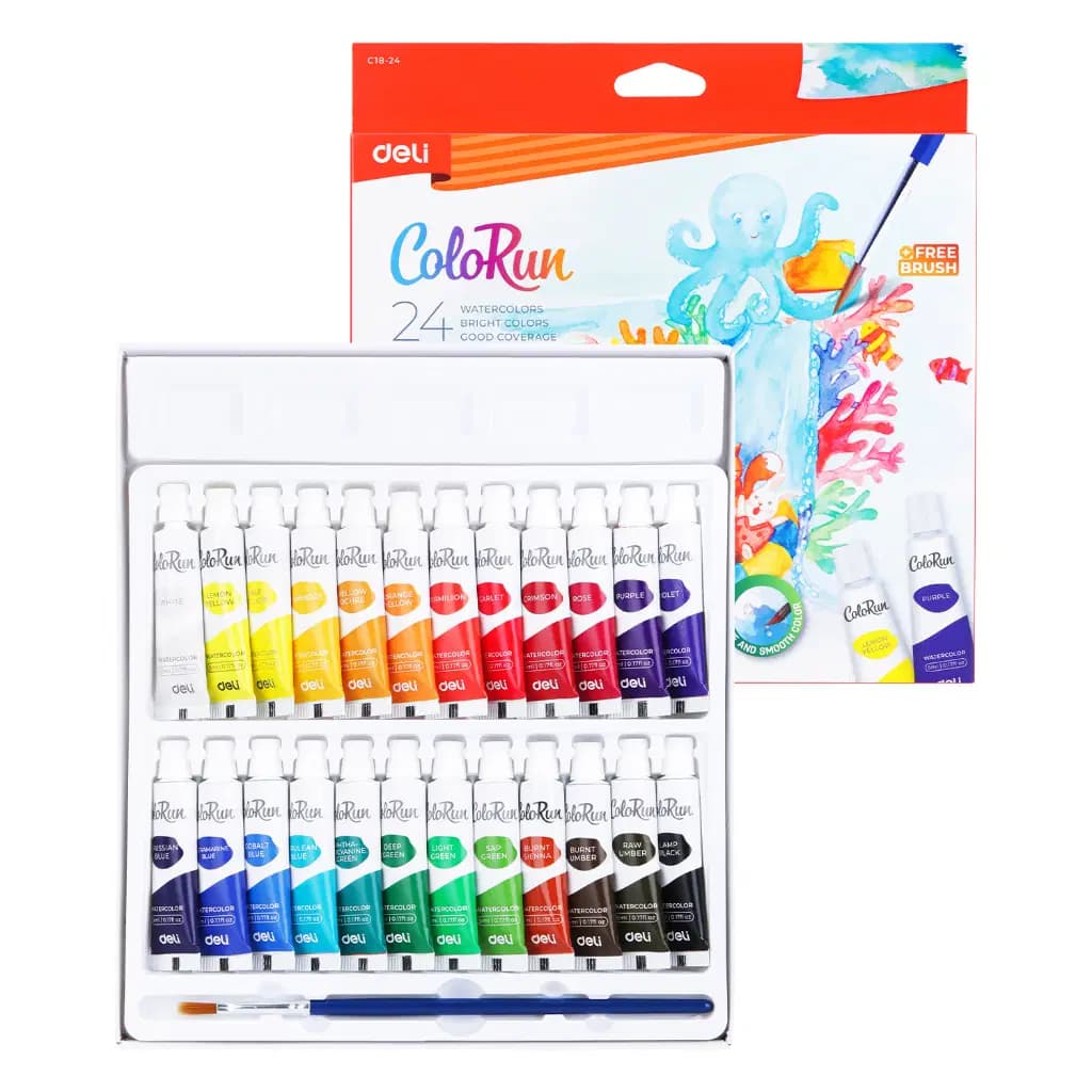 Gouache de 24 Couleurs 5ml /0.17 Fl Oz / Avec Pinceau Color Deli Ref EC18-24