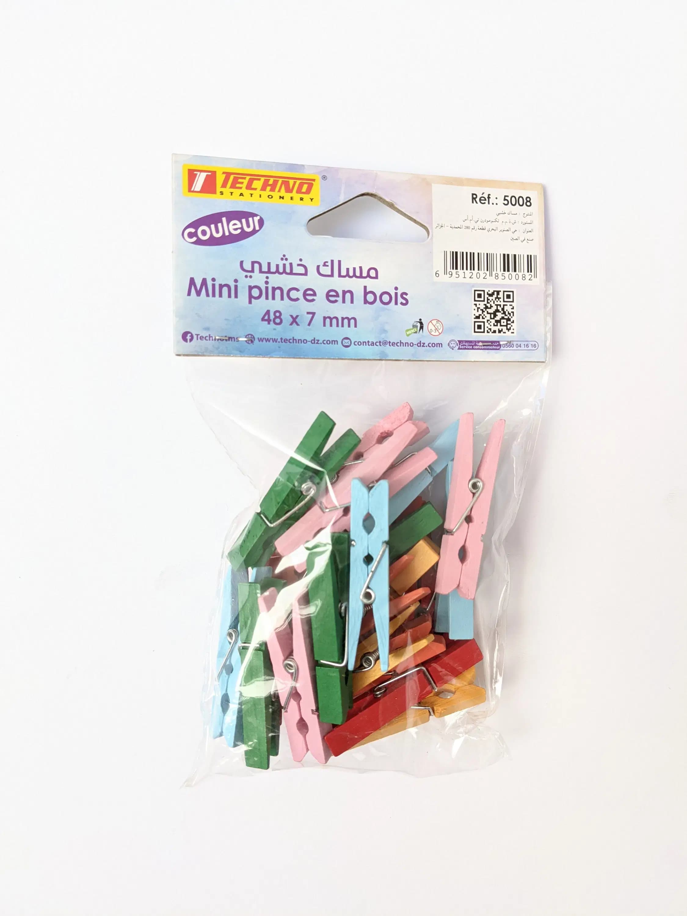 Mini Pinces en Bois en Couleur 48*7MM Pqt 24PCS Techno 5008