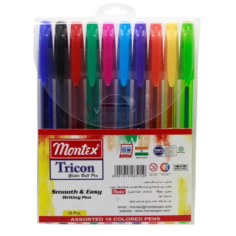 Pochette de 10 Stylo Montex Tricon Couleur Ass