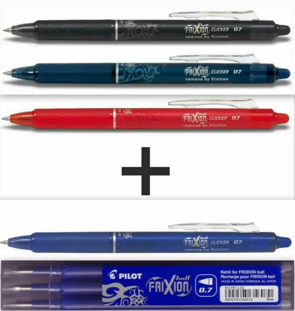 Stylo Gel 04 Pcs +3 Reccharges Frixion 0.7 Noir Pilot Ref BLS-FR7-B-S3 3