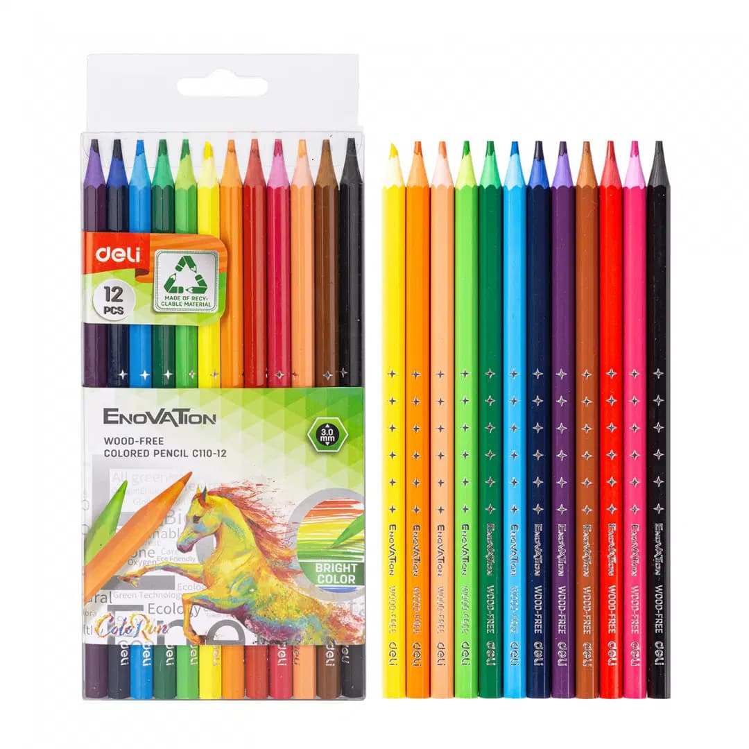 Crayon Couleur de 12 Gm Pochette en Pp Wood Free Enovation C110-12 Deli 6921734