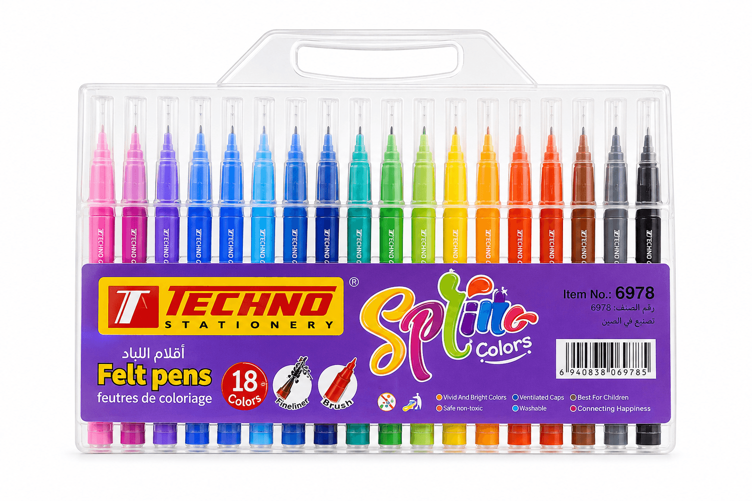 FEUTRE COLORIAGE SPRING POCHETE BDE 18 COULEURS TECHNO 6978
