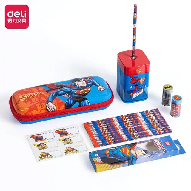 Kit Scolaire Trousse + Tcr Manivelle + Boite Crayon Noir +2 Deli Ref VG51 2