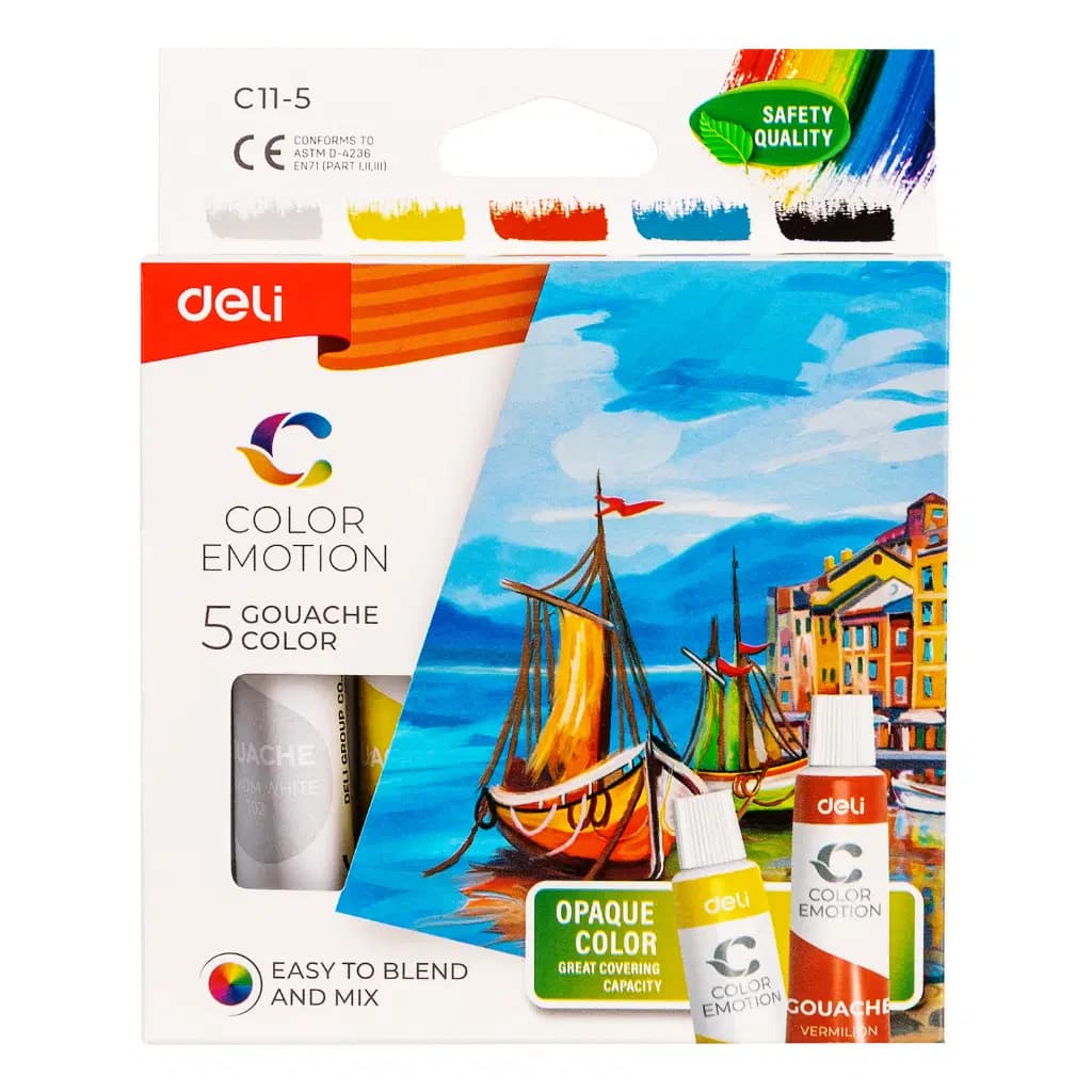Gouache Acrylique de 5 Couleurs 12ML Color Emotion Deli C11-5 - Deli 3
