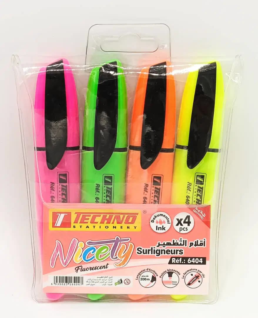 Surligneur Fluerosent Nicety Pochette 4 Couleurs Techno 6404