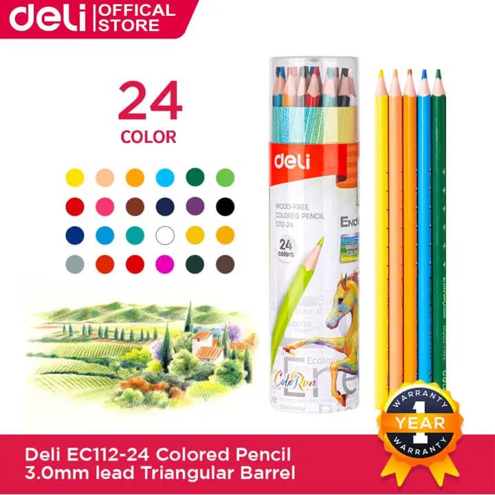 Crayon Couleur de 24 Boite Ronde (wood Free) Enovation Deli C112-24