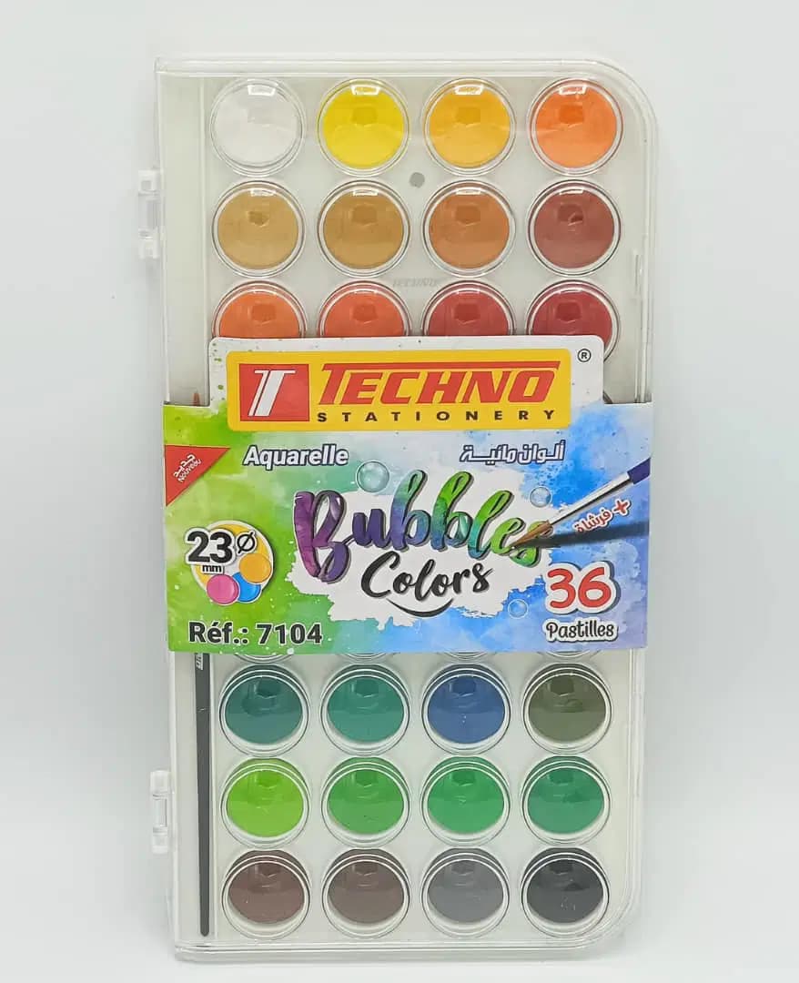 Aquarelle Bubbles Colors 36 Pastilles 23MM+PINCEAU Techno 7104