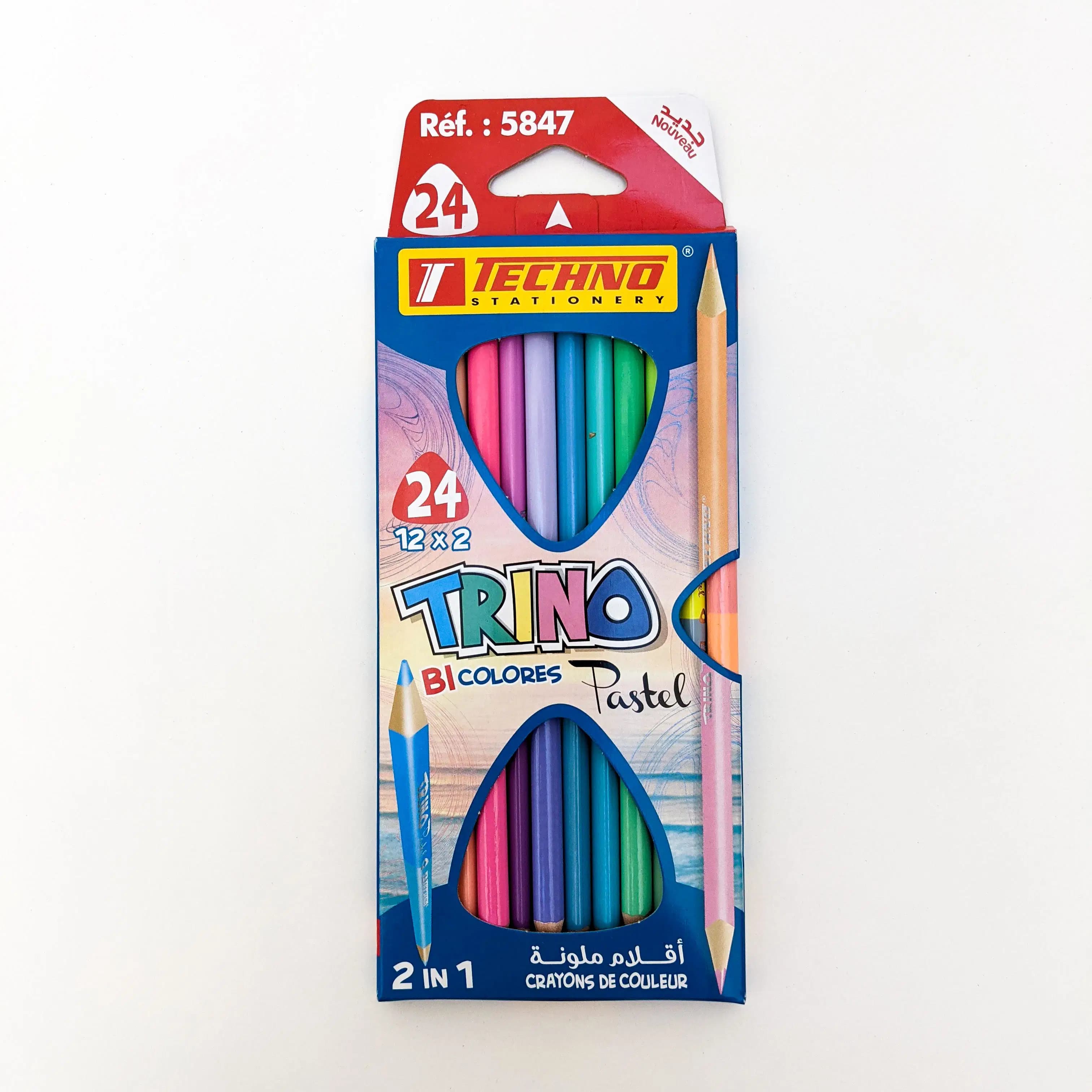 Crayons de Couleurs 2 en 1 Trino Bicolores Pastel de 24 Techno 5847