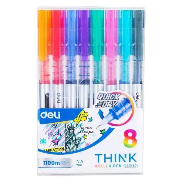 Stylo Roller 0.5MM/1100M Pochette de 08 Couleurs Think Deli Ref Q300-8C