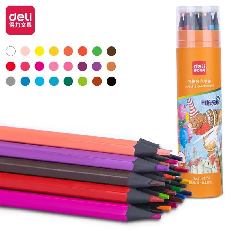 Crayon Couleur Effacable de 24 Gm Boite Ronde Deli 7073-24