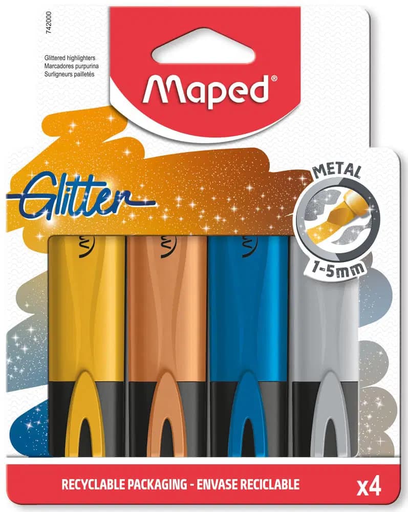 Surligneur Couleuurs Metal Glitter Pochette Ctn de 4 Maped 712000