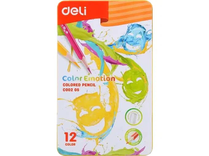 Crayon de Couleur de 12 Gm Color Emotion Boite Metalique Deli C00205 - Deli