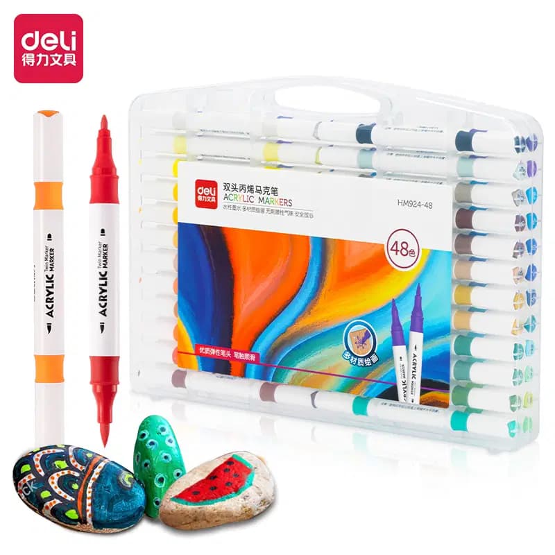 Marqueur Acrylique Double Tete Boite de 48 Couleurs / Rond Deli Ref HM913-48 2