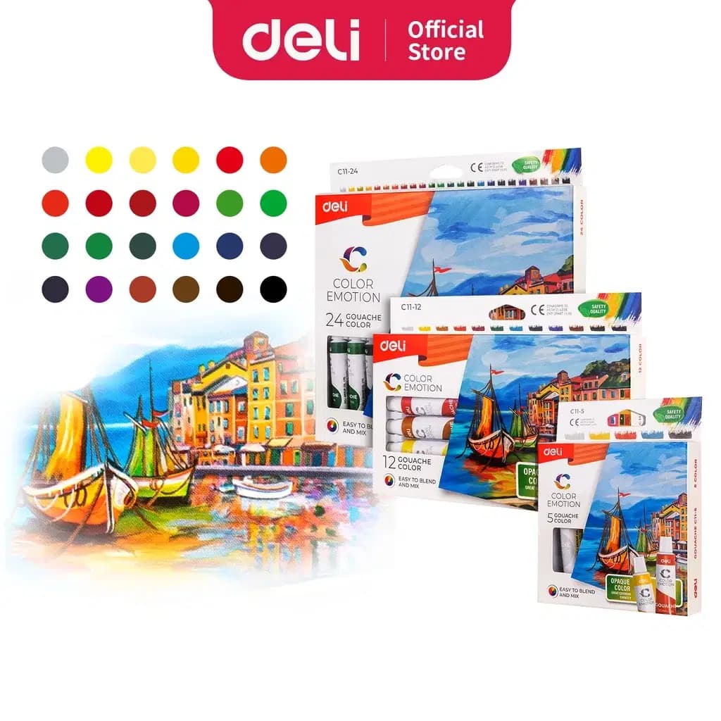 Gouache de 12 Couleurs 12ML Color Emotion Deli C11-12 - Deli