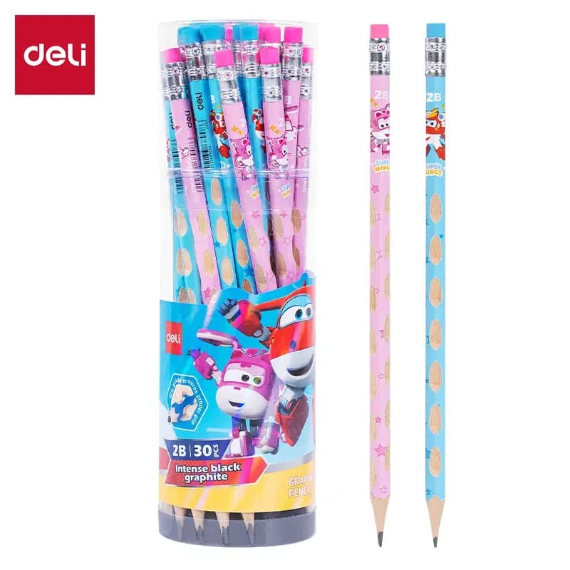 Crayon Noir Ecolier 2B Avec Gomme Super Wings Deli C055
