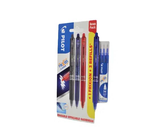 Stylo Gel 04 Pcs +3 Reccharges Frixion 0.7 Noir Pilot Ref BLS-FR7-B-S3 2