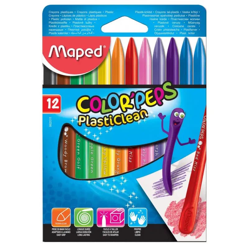 Crayon Plastique Color Peps de 12 Boite Carton Maped