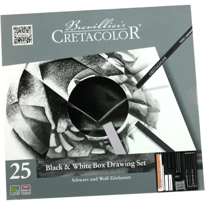 Boite Métal Cretacolor Assortiment 25 Pièces Black & White Drawing Set
