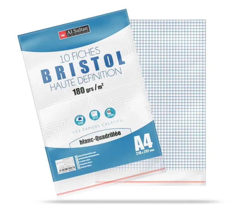 Ram Bristol A4 180G Blanc Quadrille Pqt de 10 Sultan 6132128604571